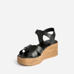 Sandale compensée e cuir^Texto New