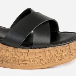 Sandale compensée e cuir^Texto New