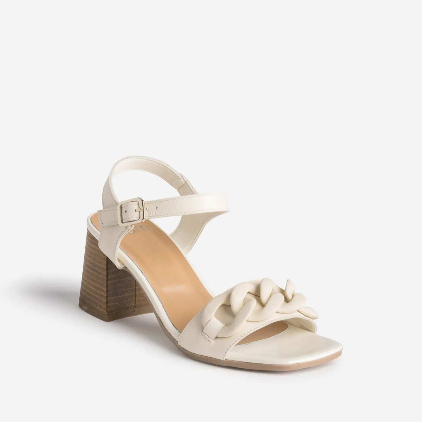 Sandale écrue en cuir avec maxi-chaîne écrue^Eram Discount