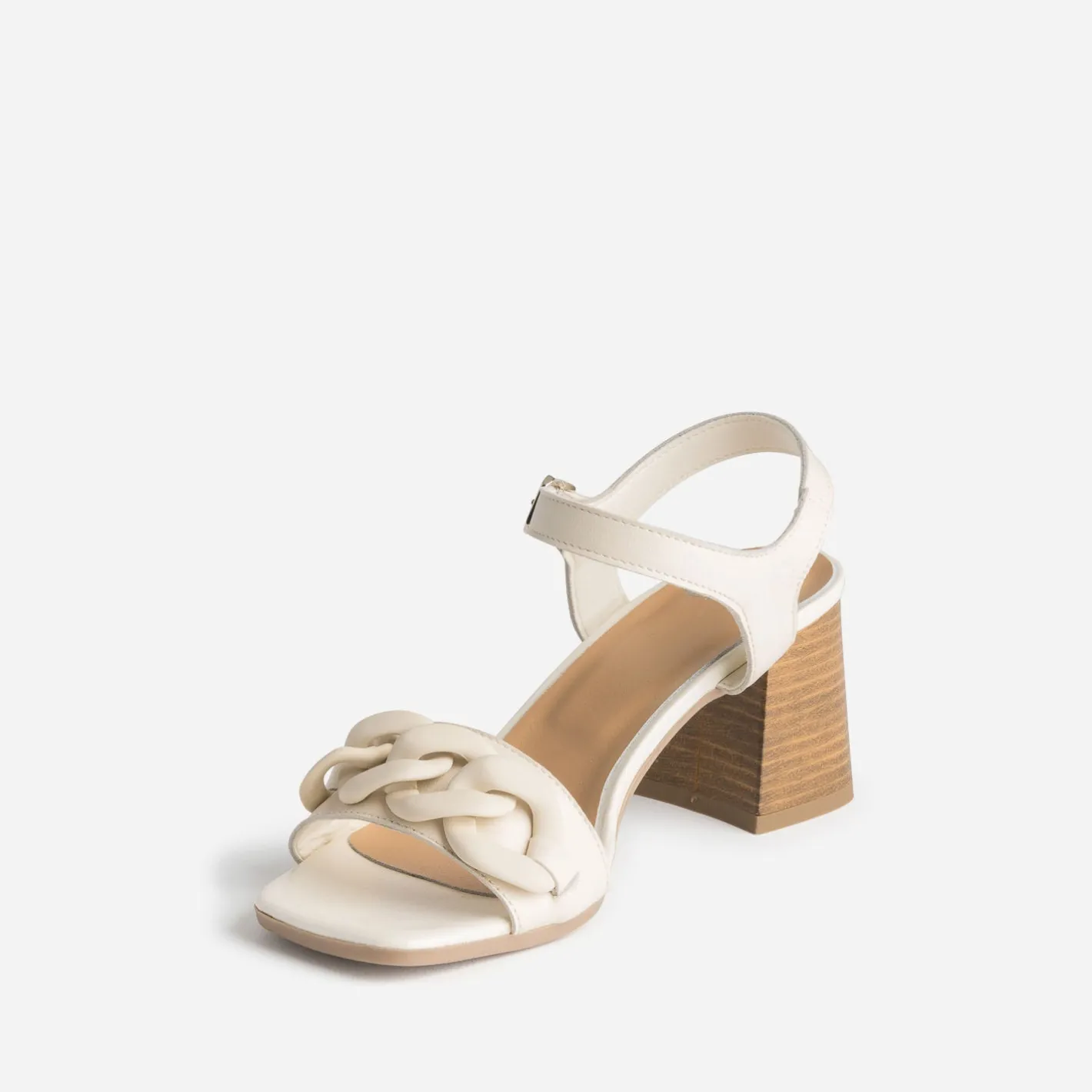 Sandale écrue en cuir avec maxi-chaîne écrue^Eram Discount