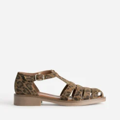 Sandale marron cuir velours effet léopard^Eram Clearance