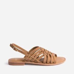 Sandale marron en cuir velours tressé^Eram Sale
