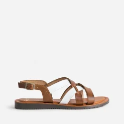 Sandale marron et blanche en cuir à brides croisées^Eram Discount