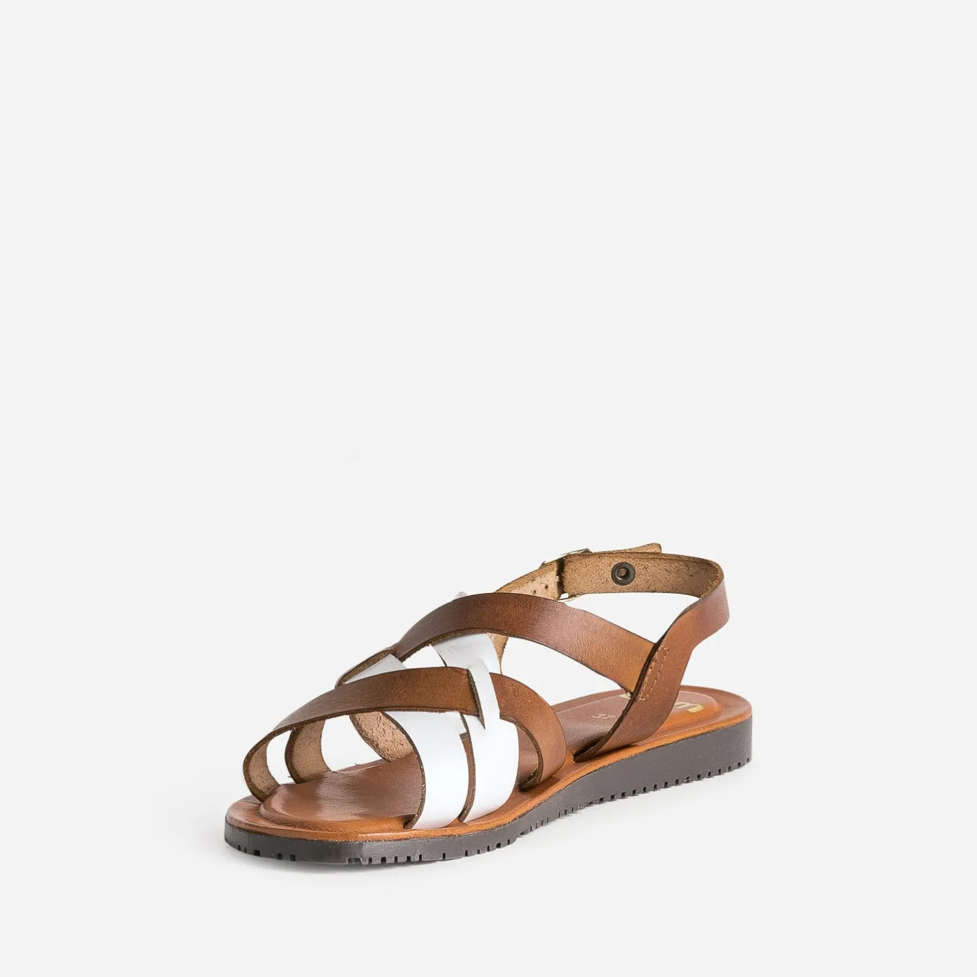 Sandale marron et blanche en cuir à brides croisées^Eram Discount