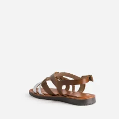 Sandale marron et blanche en cuir à brides croisées^Eram Discount