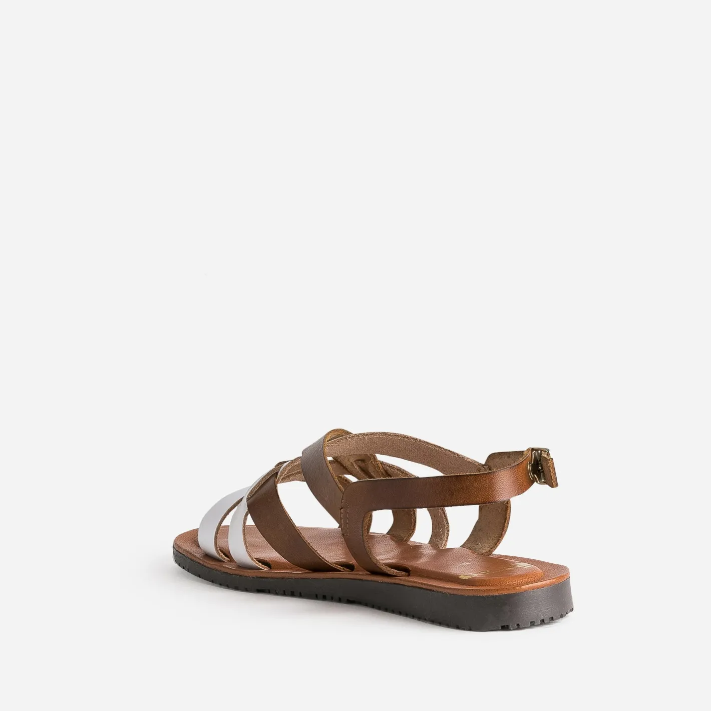 Sandale marron et blanche en cuir à brides croisées^Eram Discount