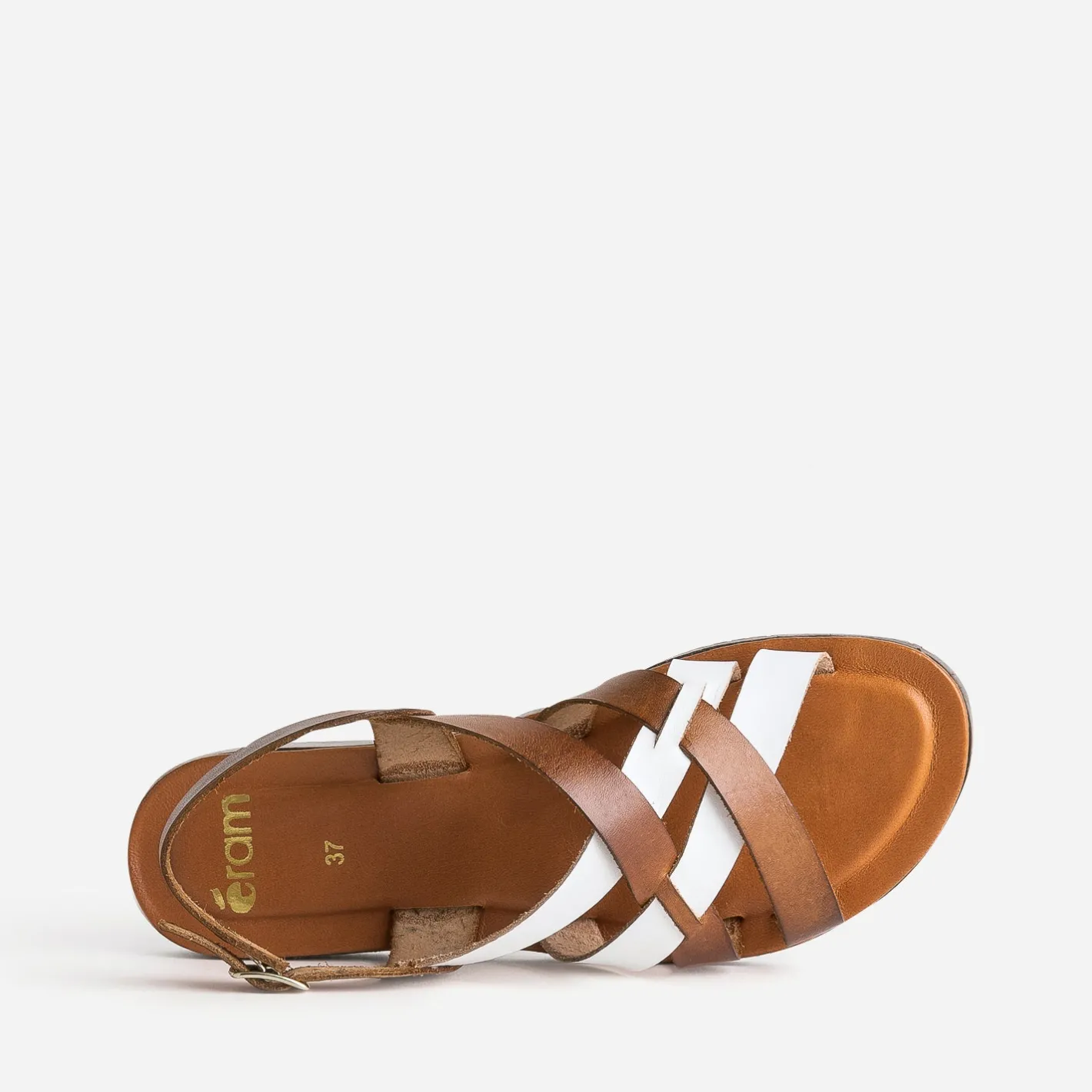 Sandale marron et blanche en cuir à brides croisées^Eram Discount