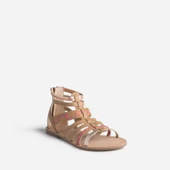 Sandale spartiate beige en cuir broderies raphia^Buggy