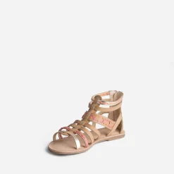 Sandale spartiate beige en cuir broderies raphia^Buggy