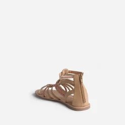 Sandale spartiate beige en cuir broderies raphia^Buggy