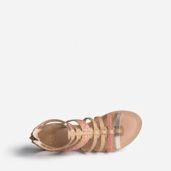 Sandale spartiate beige en cuir broderies raphia^Buggy