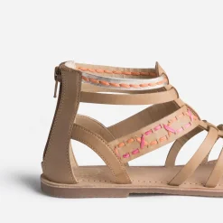 Sandale spartiate beige en cuir broderies raphia^Buggy