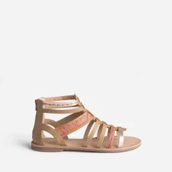 Sandale spartiate beige broderies raphia^Buggy Online
