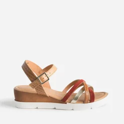 Sandale en cuir à brides rouille et dorée^Tbs Online