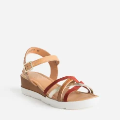 Sandale en cuir à brides rouille et dorée^Tbs Online