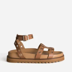 Sandale camel cuir à œillets^Texto Discount