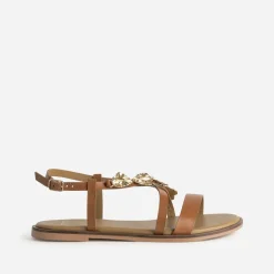 Sandale camel cuir décor feuilles^Texto Online