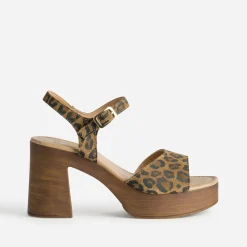 Sandale cuir velours effet léopard à talon^Texto Sale