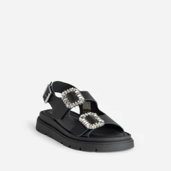 Sandale e cuir boucles strass^Texto New