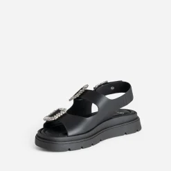 Sandale e cuir boucles strass^Texto New