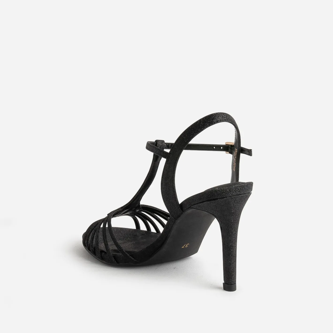 Sandale noire pailletée à talon^Texto New