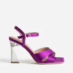 Sandale violine satiné à talon flare^Texto Sale