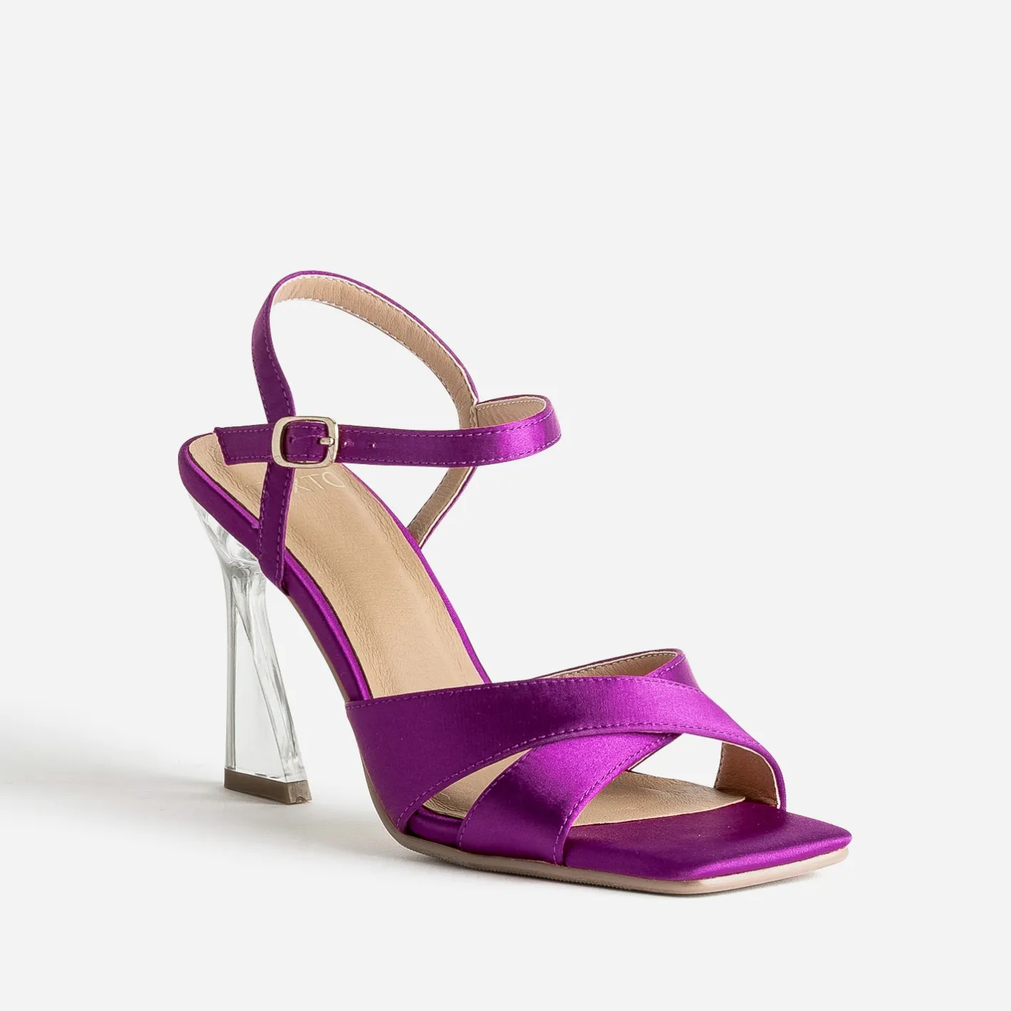 Sandale violine satiné à talon flare^Texto Sale