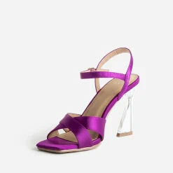 Sandale violine satiné à talon flare^Texto Sale