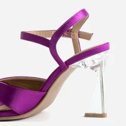 Sandale violine satiné à talon flare^Texto Sale