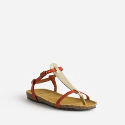 Sandale-tong anatomique rouge et doré en cuir^Eram Outlet