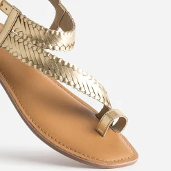 Sandale-tong dée cuir tressé^Texto Discount