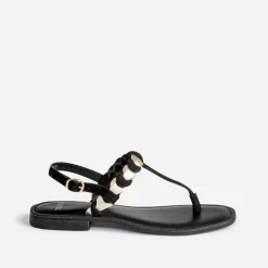 Sandale-tong noir en cuir velours tressé^Texto Online