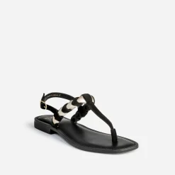 Sandale-tong noir en cuir velours tressé^Texto Online