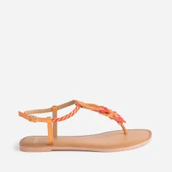 Sandale-tong orange en cuir à plumes^Texto Discount