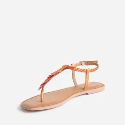 Sandale-tong orange en cuir à plumes^Texto Discount
