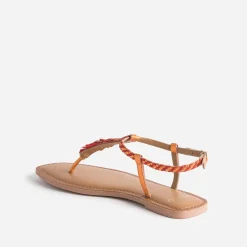 Sandale-tong orange en cuir à plumes^Texto Discount