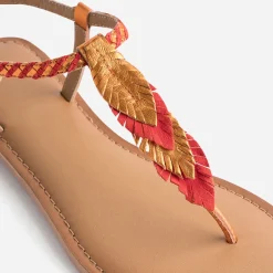 Sandale-tong orange en cuir à plumes^Texto Discount