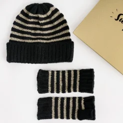 Set bonnet et mitaines s tricot rayé doré^Eram New