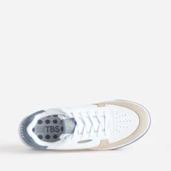 Tennis blanche, beige et ciel cuir^Tbs Hot