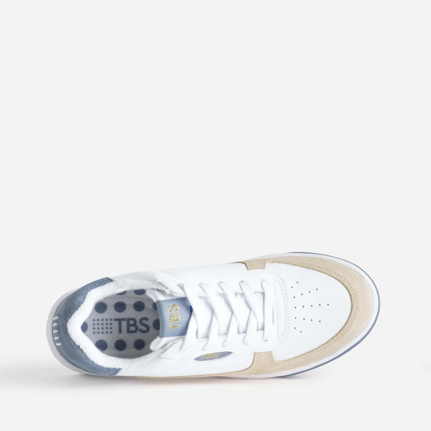 Tennis blanche, beige et ciel cuir^Tbs Hot