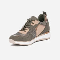 Tennis kaki et beige mix matière^Texto Sale