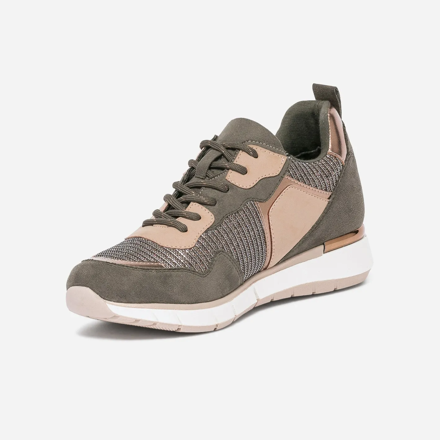 Tennis kaki et beige mix matière^Texto Sale