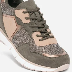 Tennis kaki et beige mix matière^Texto Sale