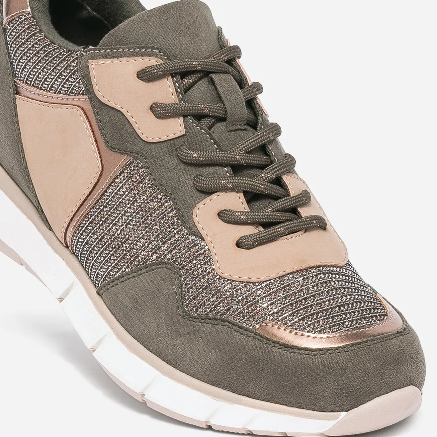 Tennis kaki et beige mix matière^Texto Sale