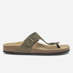 Tong anatomique kaki en cuir éco-conçu^Eram Online