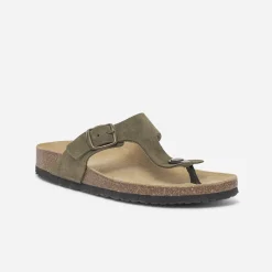 Tong anatomique kaki en cuir éco-conçu^Eram Online
