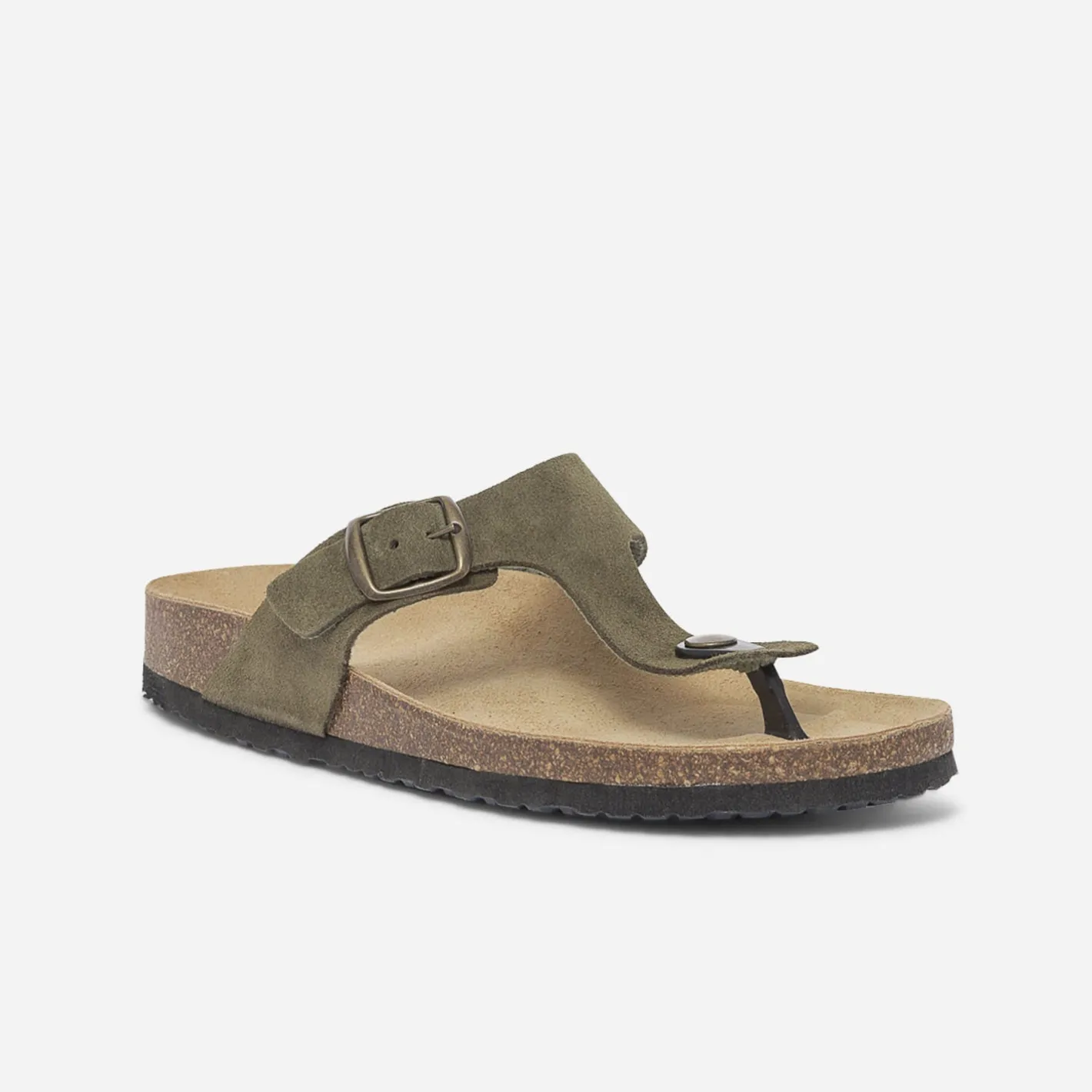 Tong anatomique kaki en cuir éco-conçu^Eram Online
