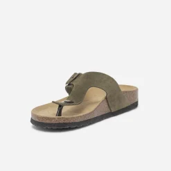 Tong anatomique kaki en cuir éco-conçu^Eram Online