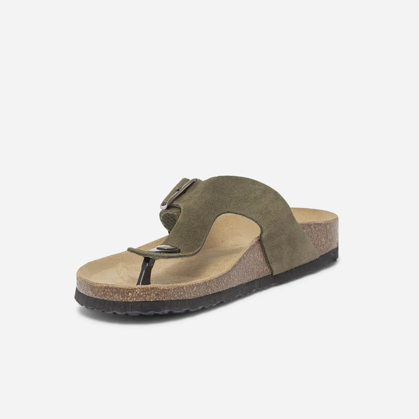 Tong anatomique kaki en cuir éco-conçu^Eram Online