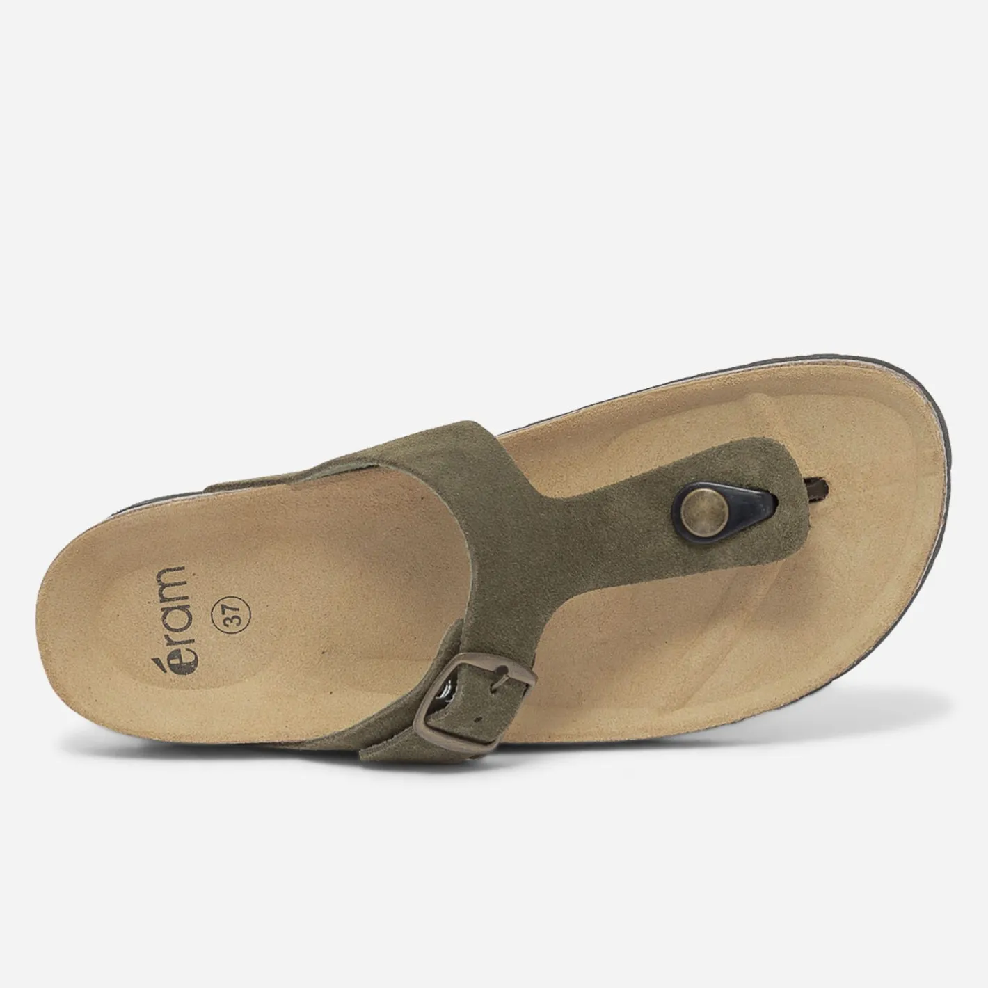 Tong anatomique kaki en cuir éco-conçu^Eram Online